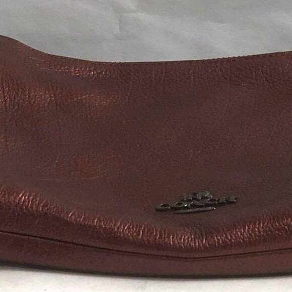 Coach Metallic Wine/Burgundy Leather Gun Metal Chain Baguette Bag Crossbody - Picture 9 of 12